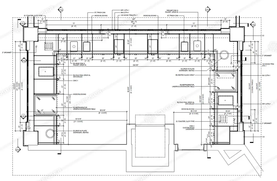 Millwork shop drawings for an exhibition kitchen